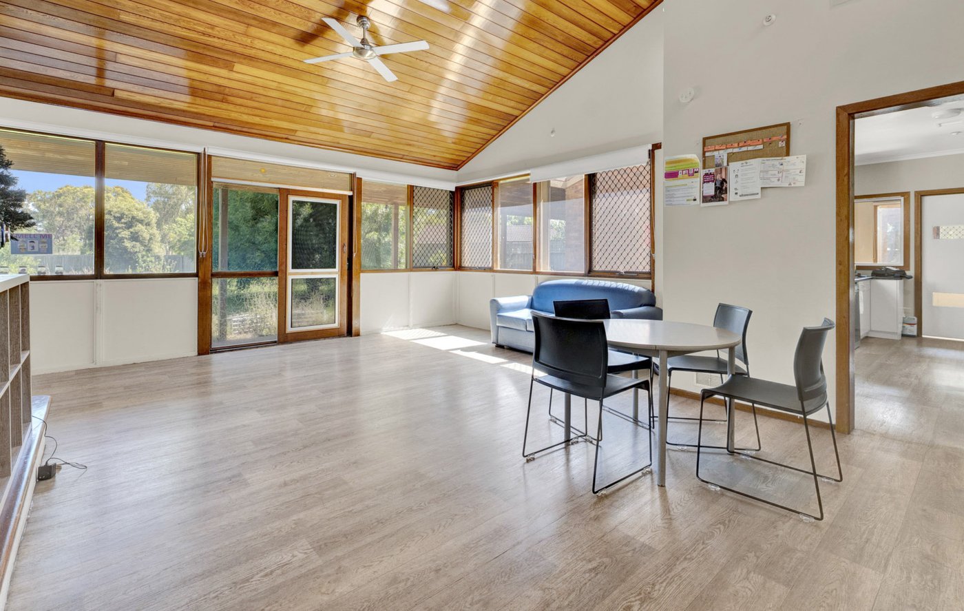 Bright living and dining area with soaring timber-lined ceiling and garden views